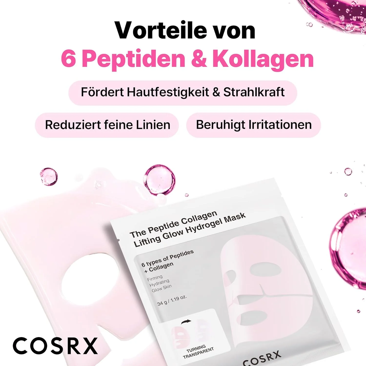 COSRX Pink Peptide Collagen Lifting Glow Hydrogel Gesichtsmasken - Image 3